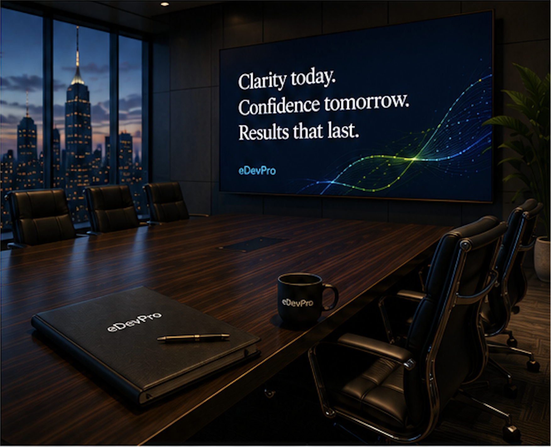 Executive advisory discussion in a modern boardroom