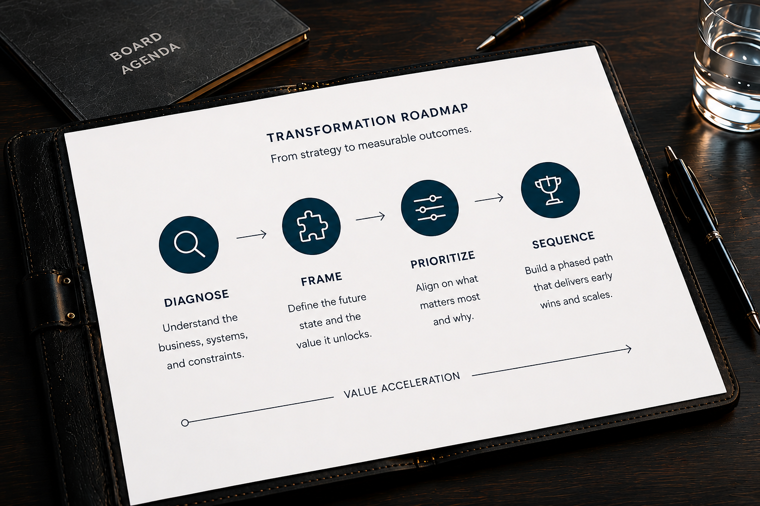 Transformation roadmap on executive desk